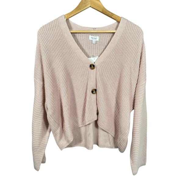 True Craft Sweaters - True Craft Cardigan Women’s Size Medium Open Knit Long Sleeve Ash Pink‎ NWT